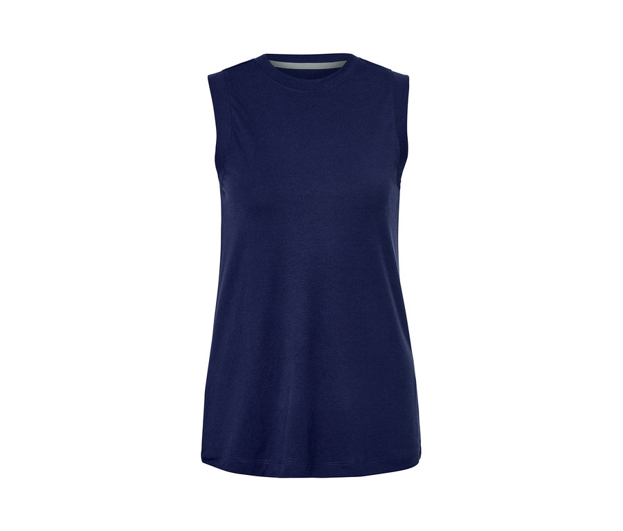 Ärmelloses, marineblaues Sporttop.