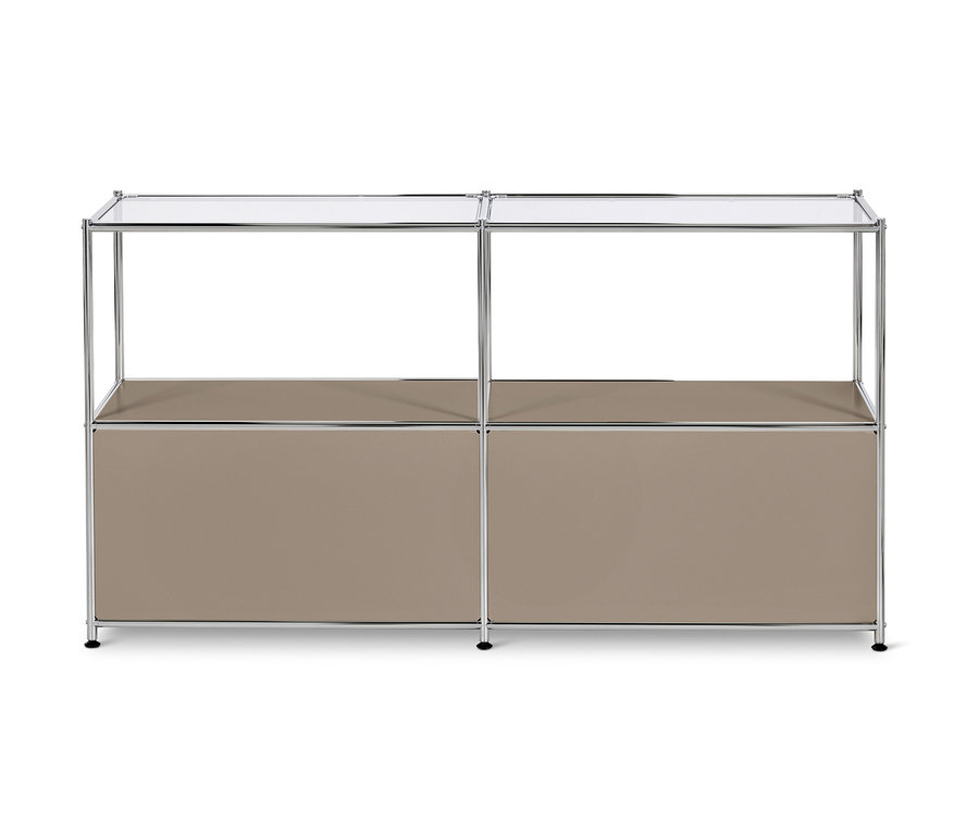 Sideboard Metall »CN3« mit 2 Klappen und Glasböden, taupe.