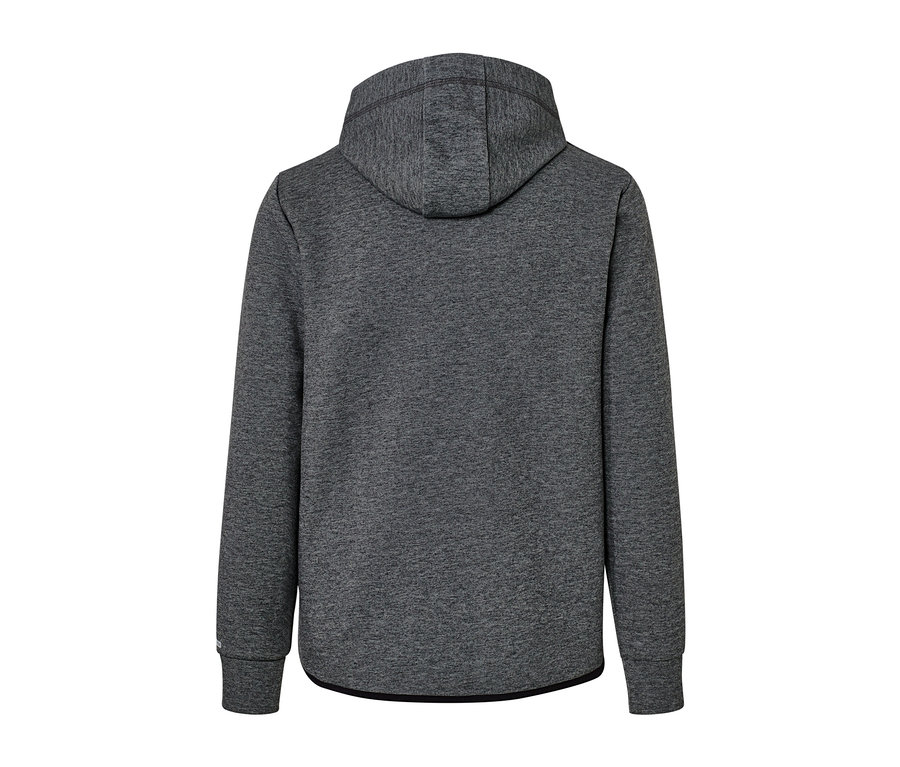Rückansicht einer Funktionssweatjacke mit Kapuze.