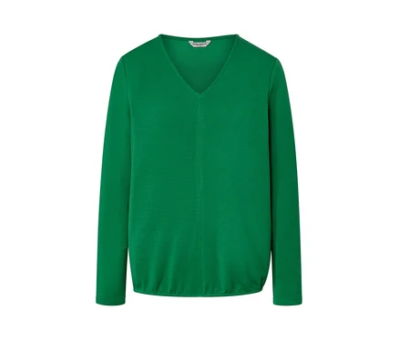 Grünes Blusenshirt aus Modal-Mix mit langen Ärmeln und V-Ausschnitt.