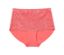 Pfirsichfarbene Highwaist-Panty mit Blumenspitze am Bund.
