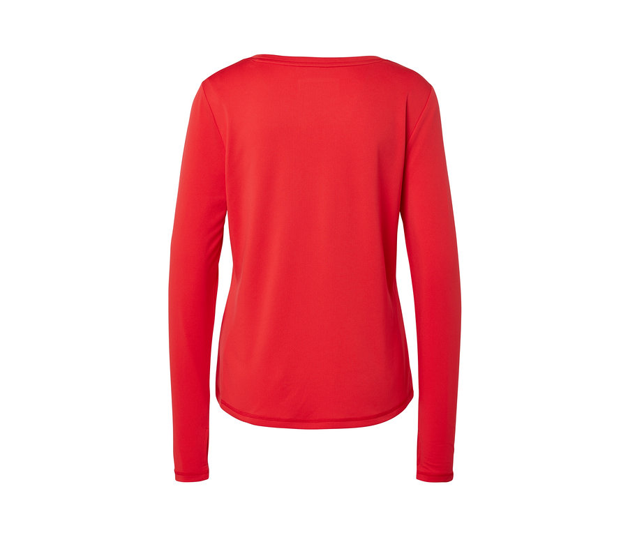 Rotes Funktionsshirt mit langen Ärmeln von hinten.