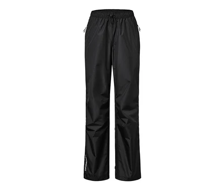 Die schwarze Unisex-High-Tech-Regenhose ist vor einem weißen Hintergrund zu sehen.