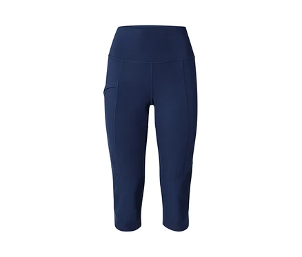 Eine marineblaue 3/4-Trekking-Tight auf weißem Hintergrund.