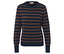 Blauer Pullover mit braunen Streifen.