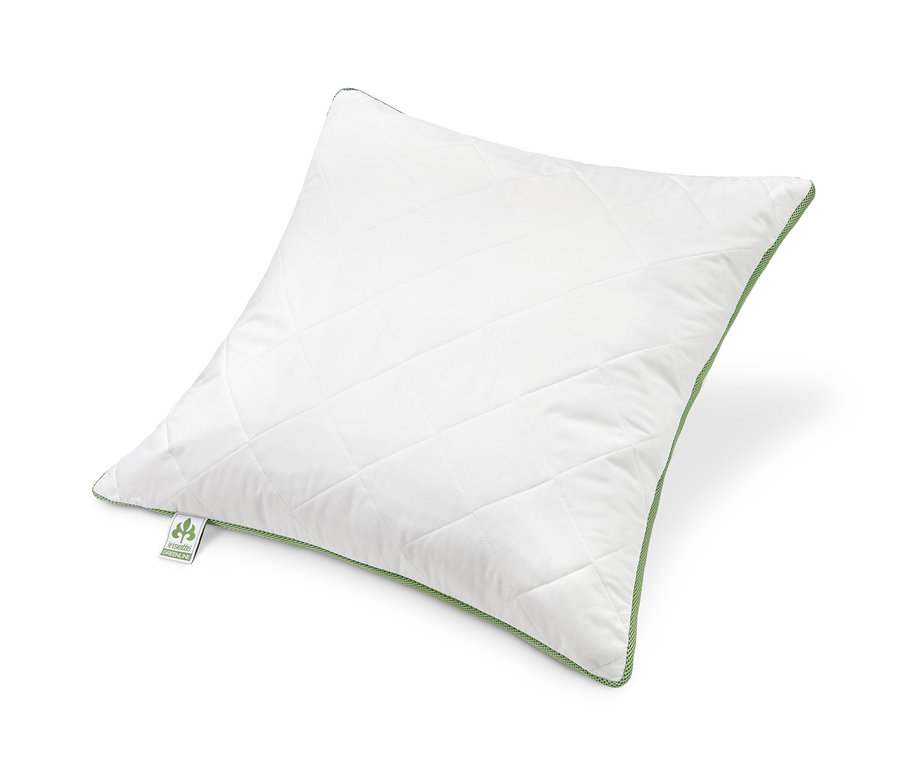 Ein weißes irisette® greenline Kopfkissen mit Klimaband, ca. 80 x 80 cm.