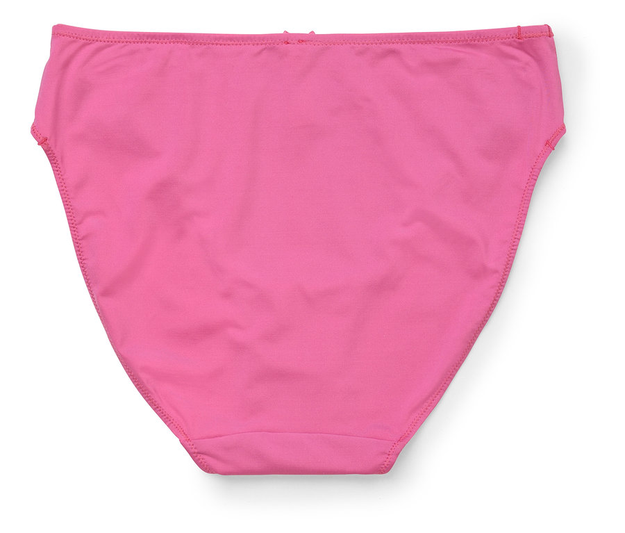 Ein einzelner, pinkfarbener Damenslip liegt auf einem weißen Hintergrund.