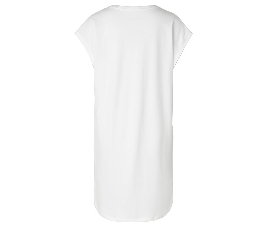 Weißes, knielanges T-Shirt-Kleid, von hinten fotografiert.