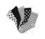 Fünf Paar Socken mit Glitzergarn in Schwarz, Weiß und Grau.