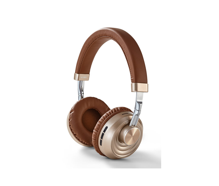 Nahaufnahme eines braunen On-Ear-Bluetooth®-Kopfhörers.