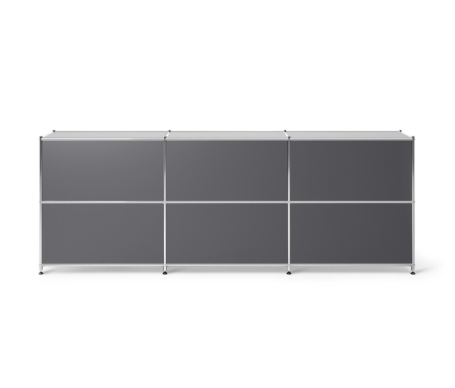 Graues Sideboard Metall »CN3« mit 3 versetzbaren Klappenfächern.