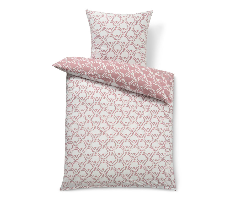 Rosa Jersey-Bettwäsche in Normalgröße mit geometrischem Muster.