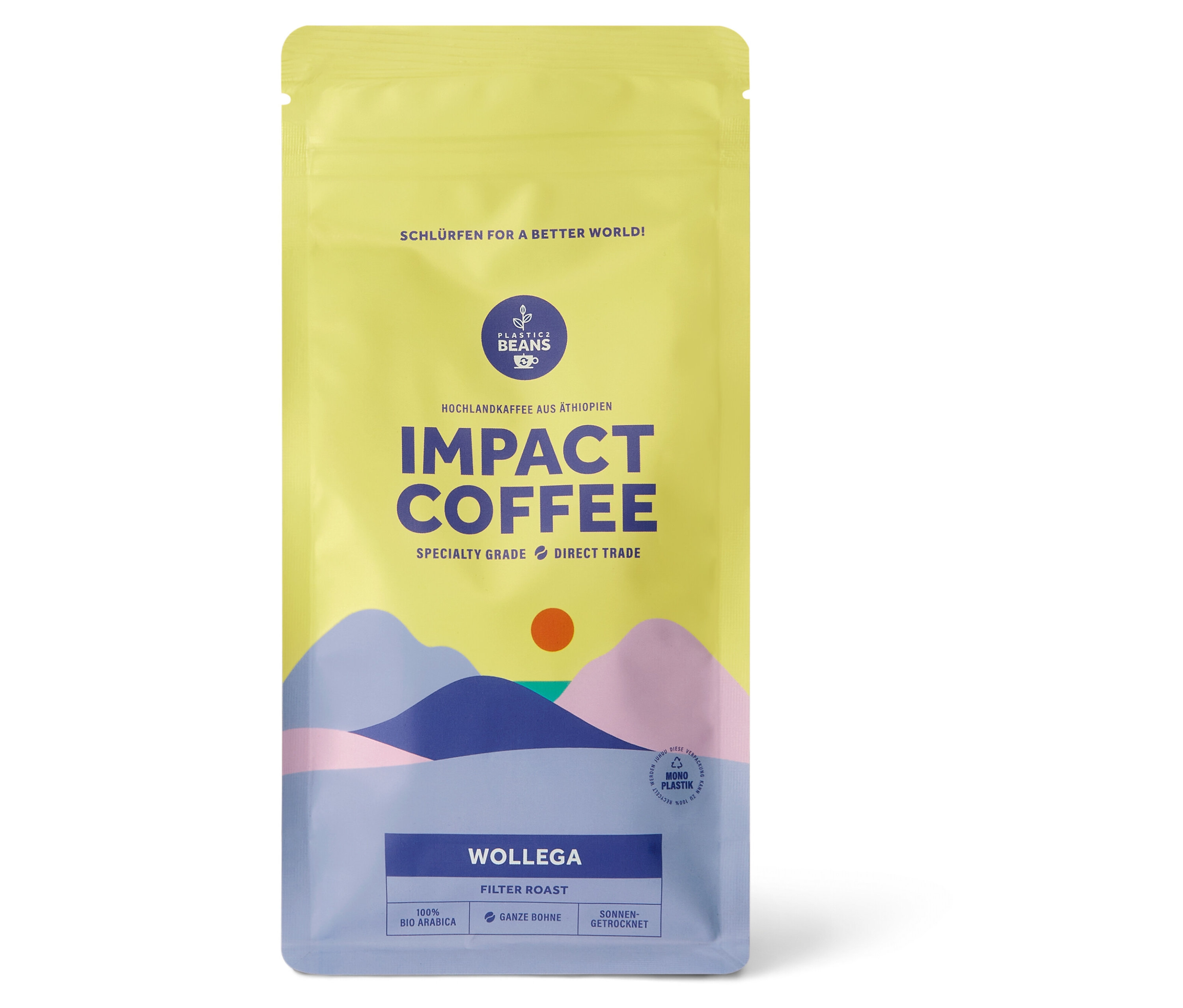 Verpackung von Impact Coffee Wollega Omni-Roast Bio - 250g Ganze Bohne.
