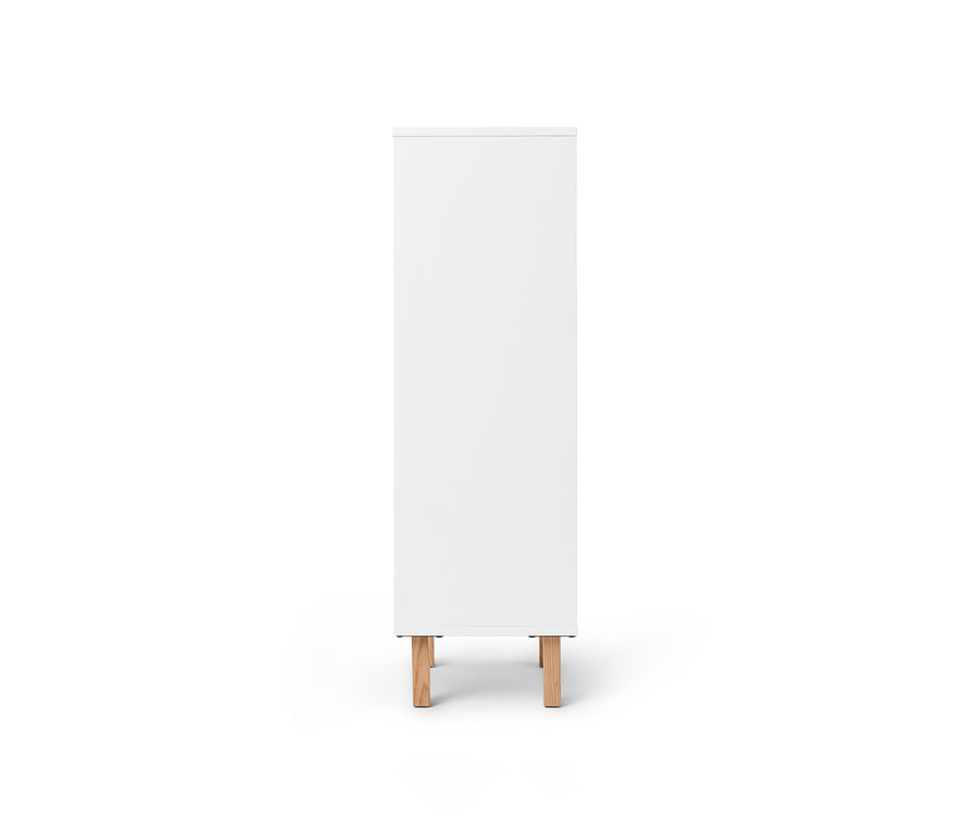Schmaler Bad-Beistellschrank mit Schublade und Tür.