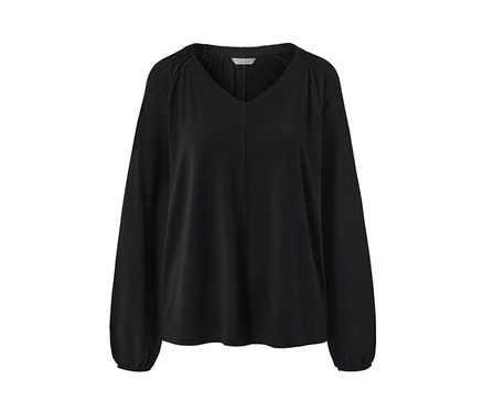 Schwarzes Blusenshirt mit Raffung.