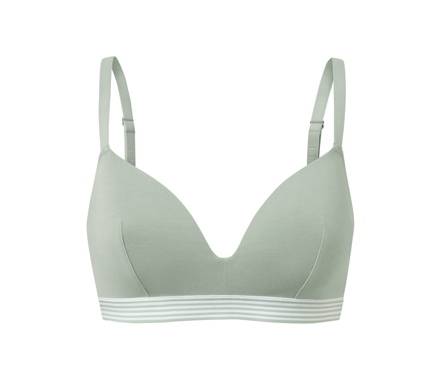 Ein hellgrüner Softschalen-BH auf weißem Hintergrund.