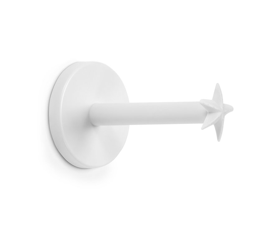 Weißer Toilettenpapierhalter.