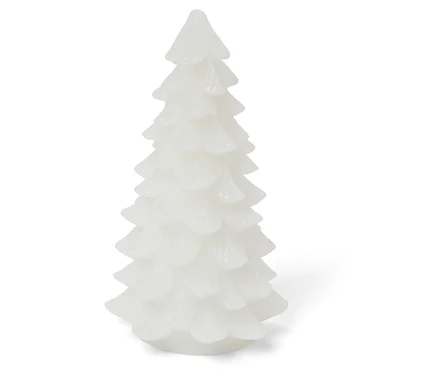 Eine weiße, dekorative Weihnachtsbaumkerze.