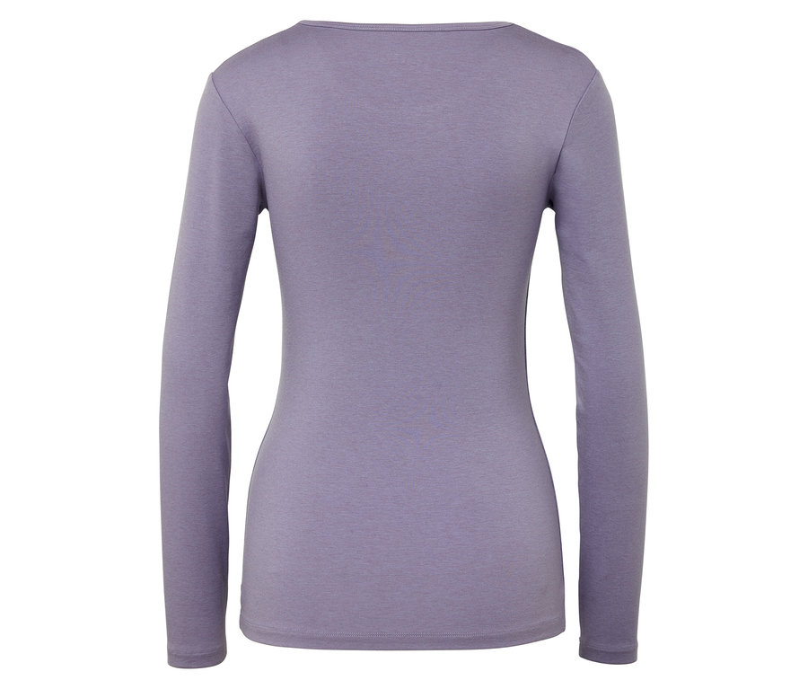 Rückansicht eines lila Langarmshirts.