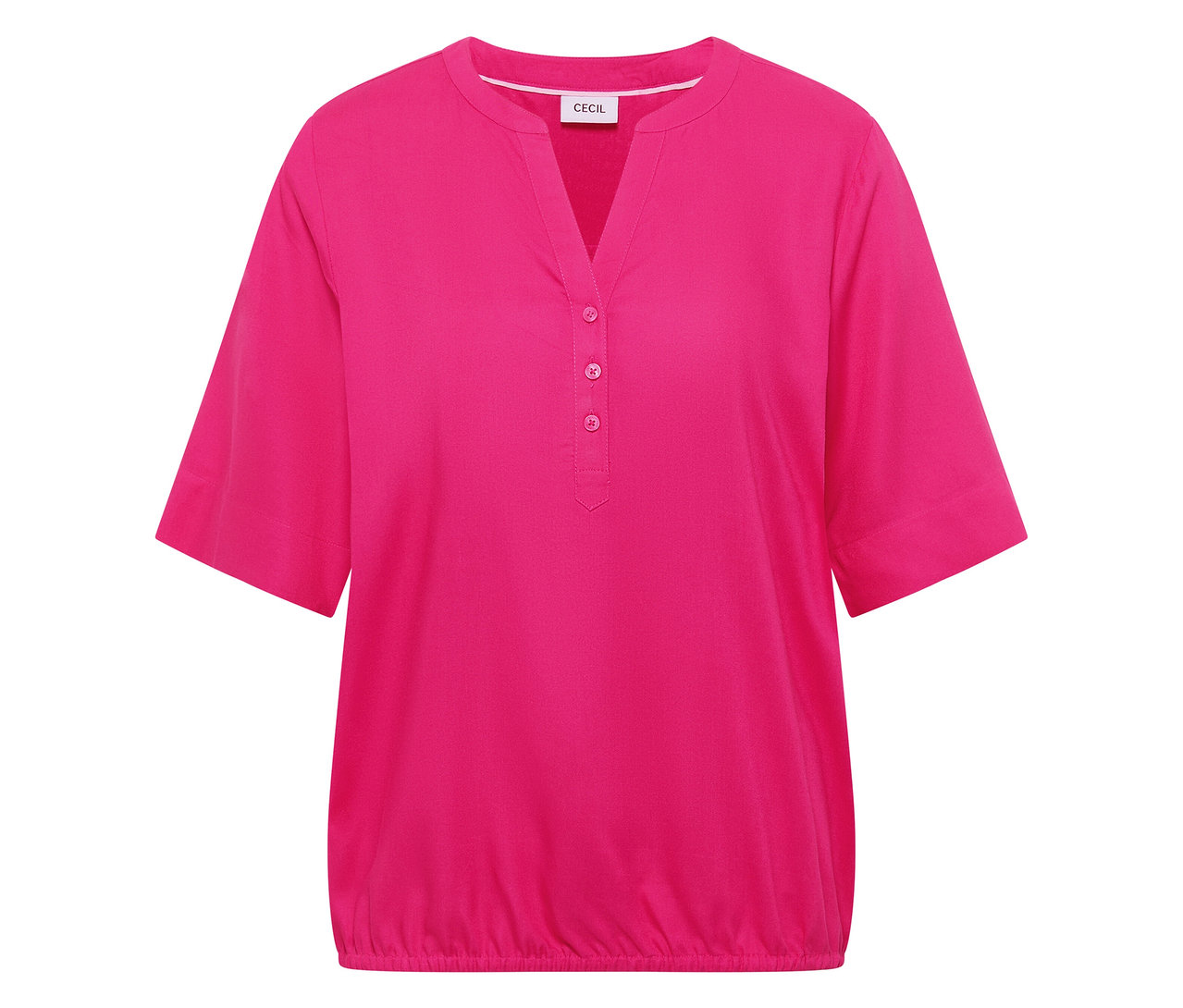 Pinke CECIL Tunikabluse mit V-Ausschnitt und kurzen Ärmeln.
