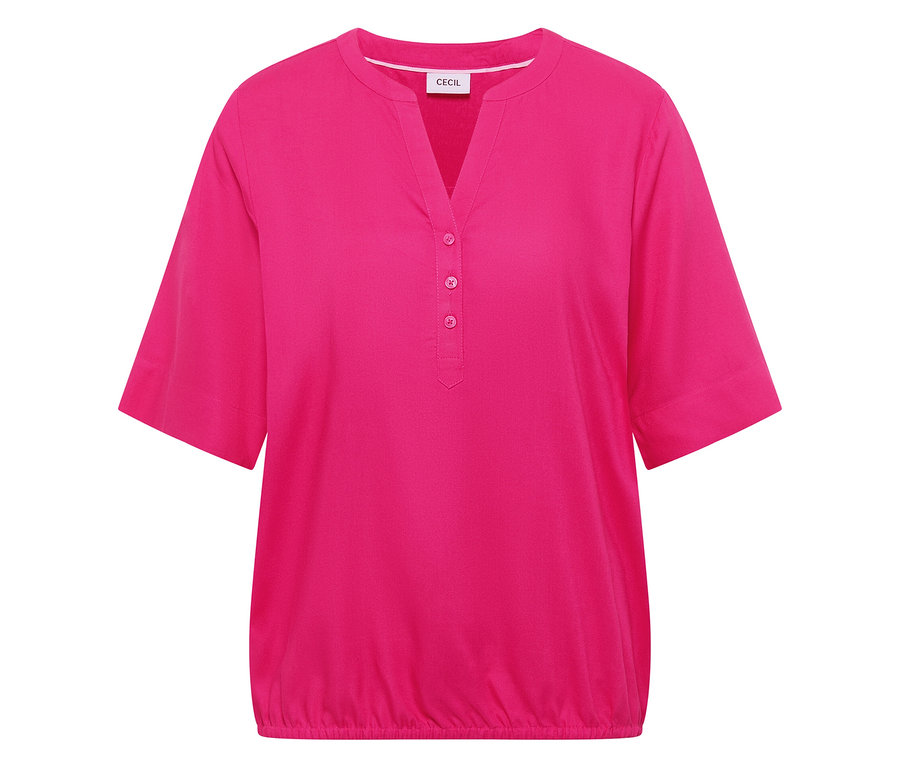 Pinke CECIL Tunikabluse mit V-Ausschnitt und kurzen Ärmeln.