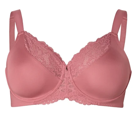 Rosa BH mit breiten Trägern und Spitze am oberen Teil der Cups.