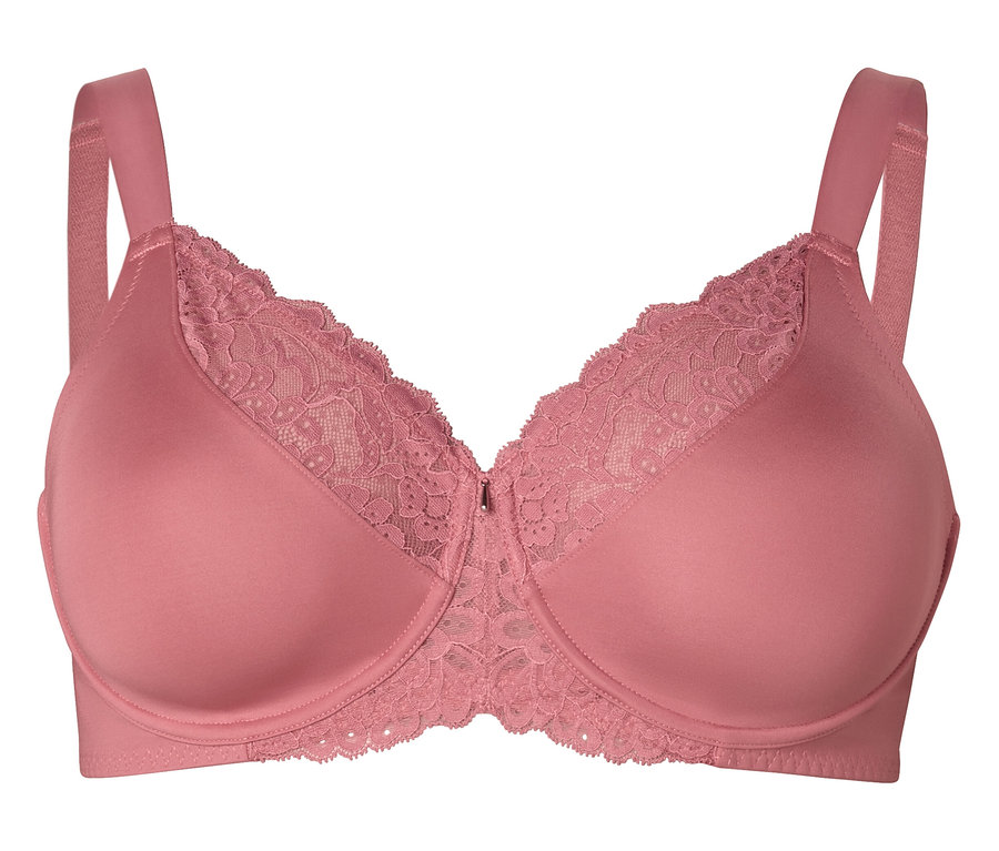 Rosa BH mit breiten Trägern und Spitze am oberen Teil der Cups.