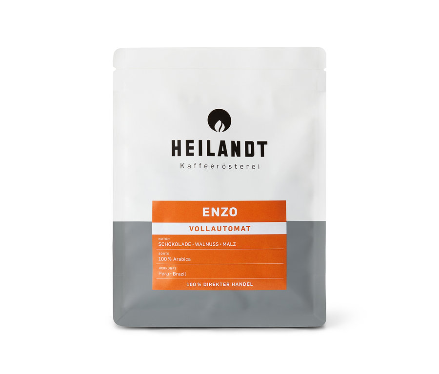 Weiße Packung Heilandt - Enzo Caffè Crema - 250 g Ganze Bohne.