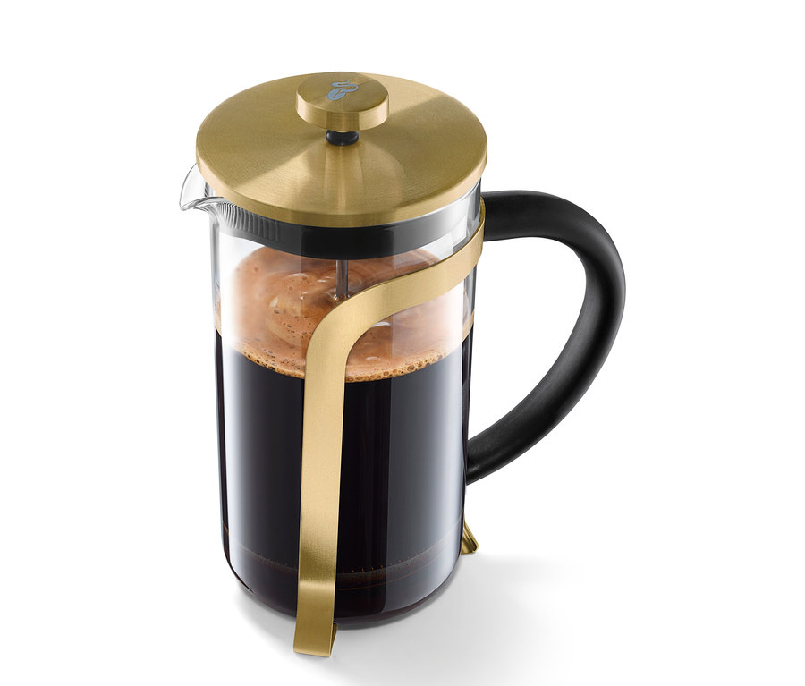 Goldene Siebstempelkanne 800 ml für 6 Tassen.