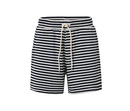 Gestreifte Frottiershorts mit weißem Kordelzug.