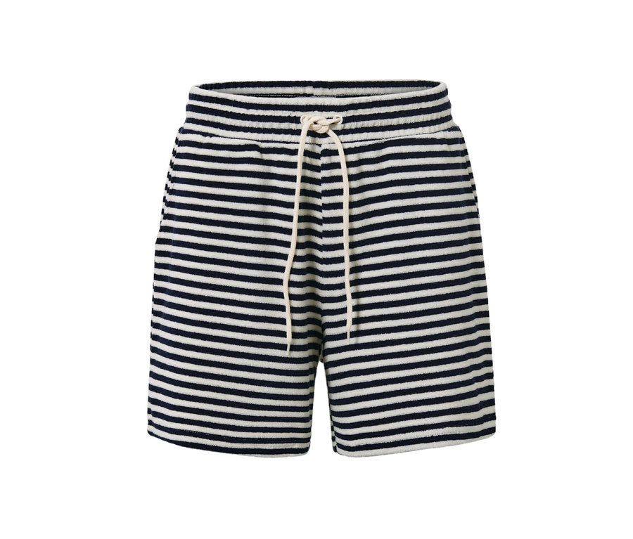 Gestreifte Frottiershorts mit weißem Kordelzug.