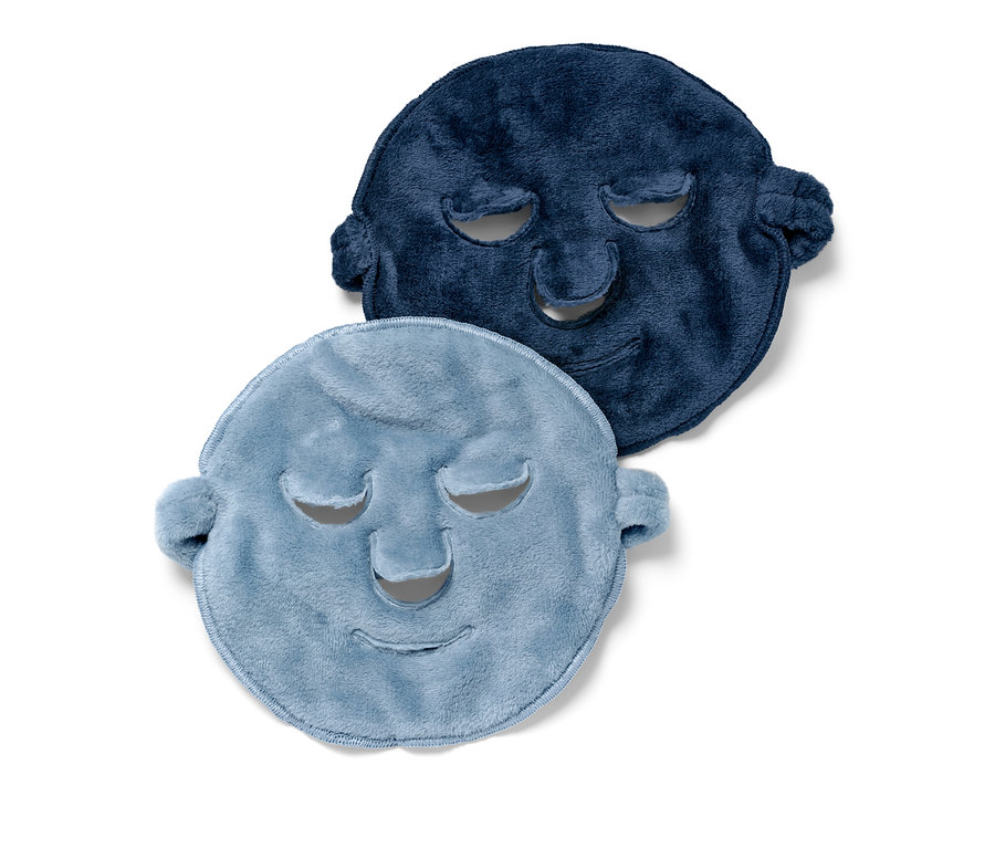 Zwei Gesichtsmasken, eine hellblaue und eine dunkelblaue.