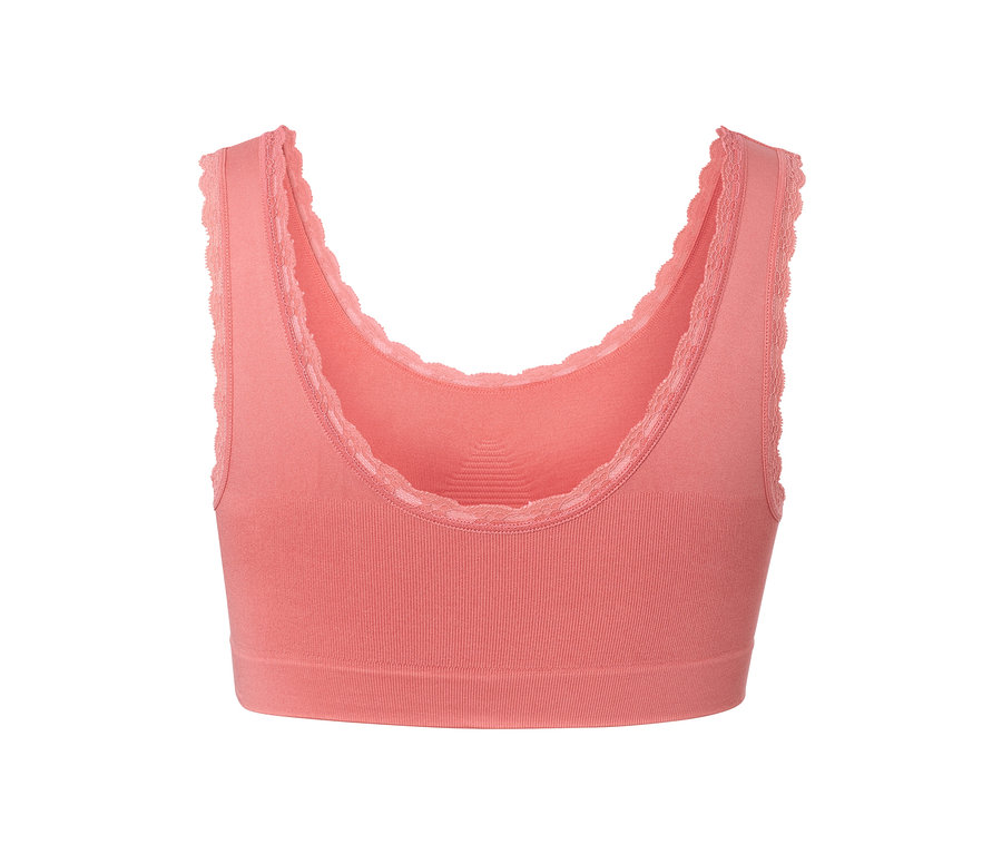 Aprikotfarbenes Seamless-Bustier mit Spitzenbesatz.