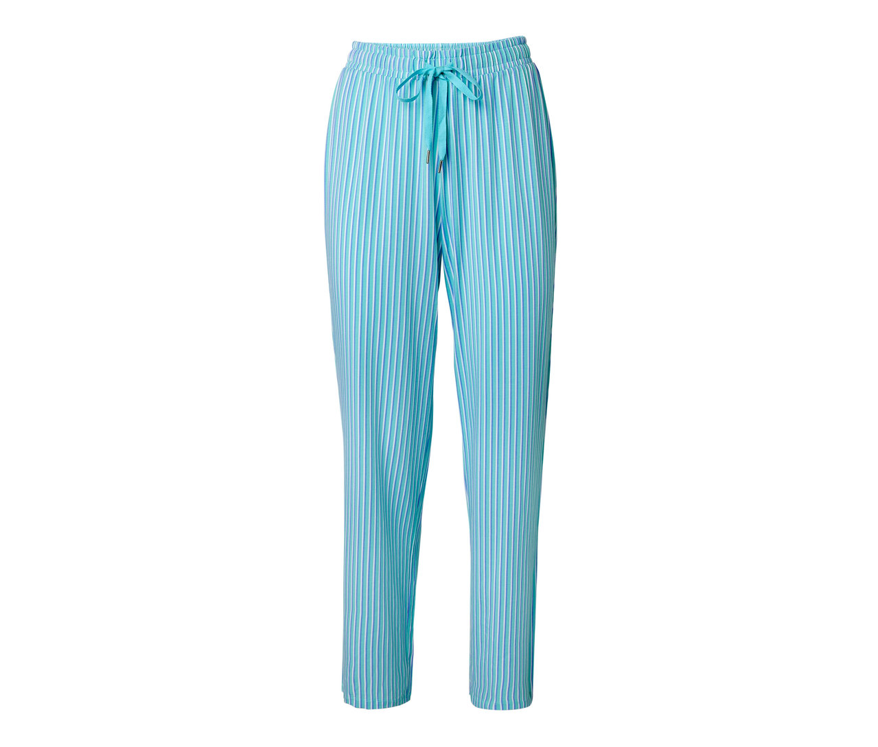 Blaue, gestreifte Pyjamahose mit Kordelzug in der Taille.