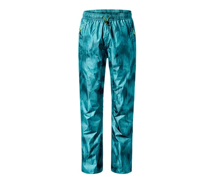 Türkise Regenhose mit Alloverprint.