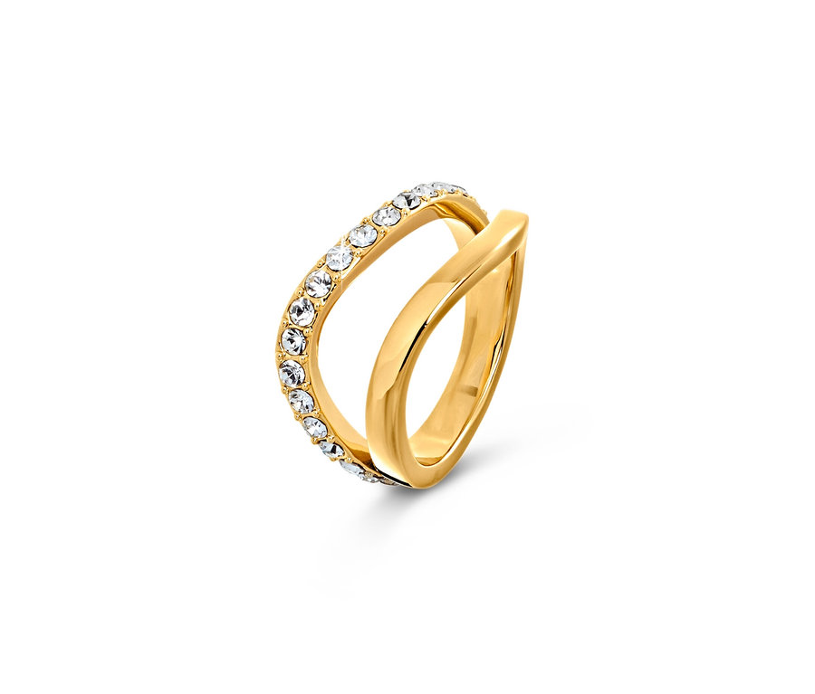 Goldener Ring Doppel-Welle mit Kristallen.