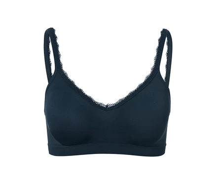 Blauer Seamless-Soft-BH mit Spitzenbesatz.