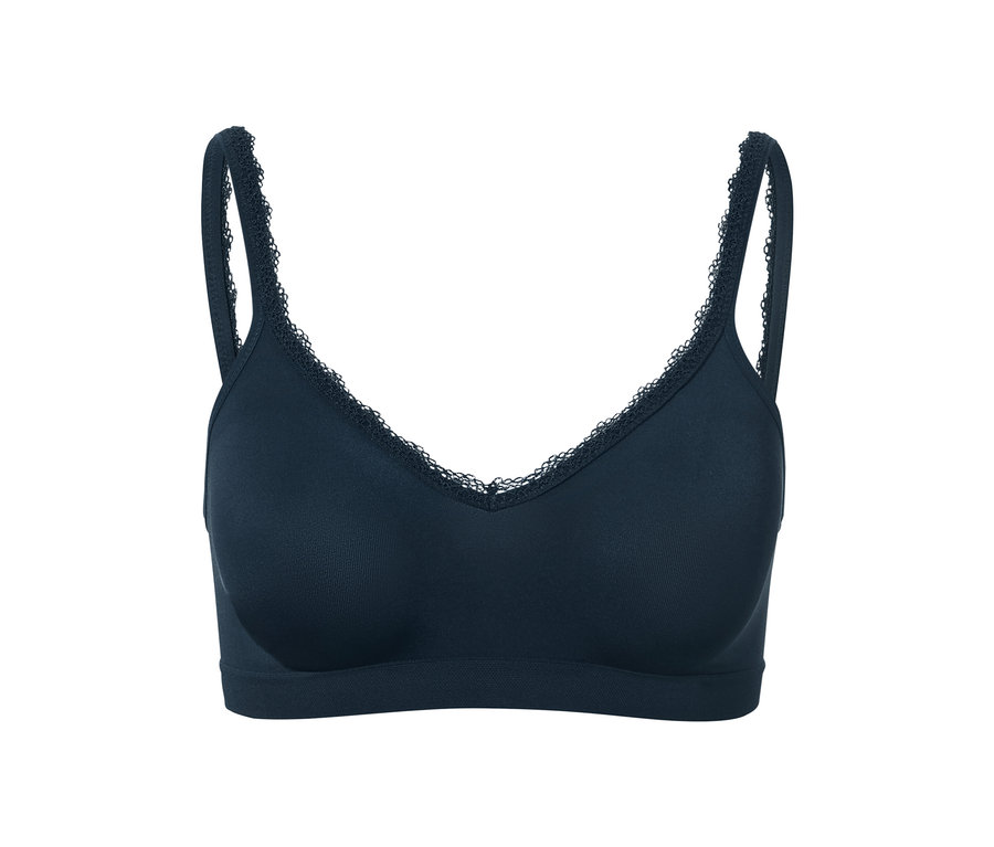 Blauer Seamless-Soft-BH mit Spitzenbesatz.