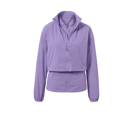 Lila 3-in-1-Laufjacke mit Reißverschluss.