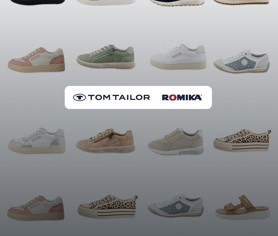 Anzeige von Tom Tailor und Romika Schuhen. Romika Sandale, PU sand.