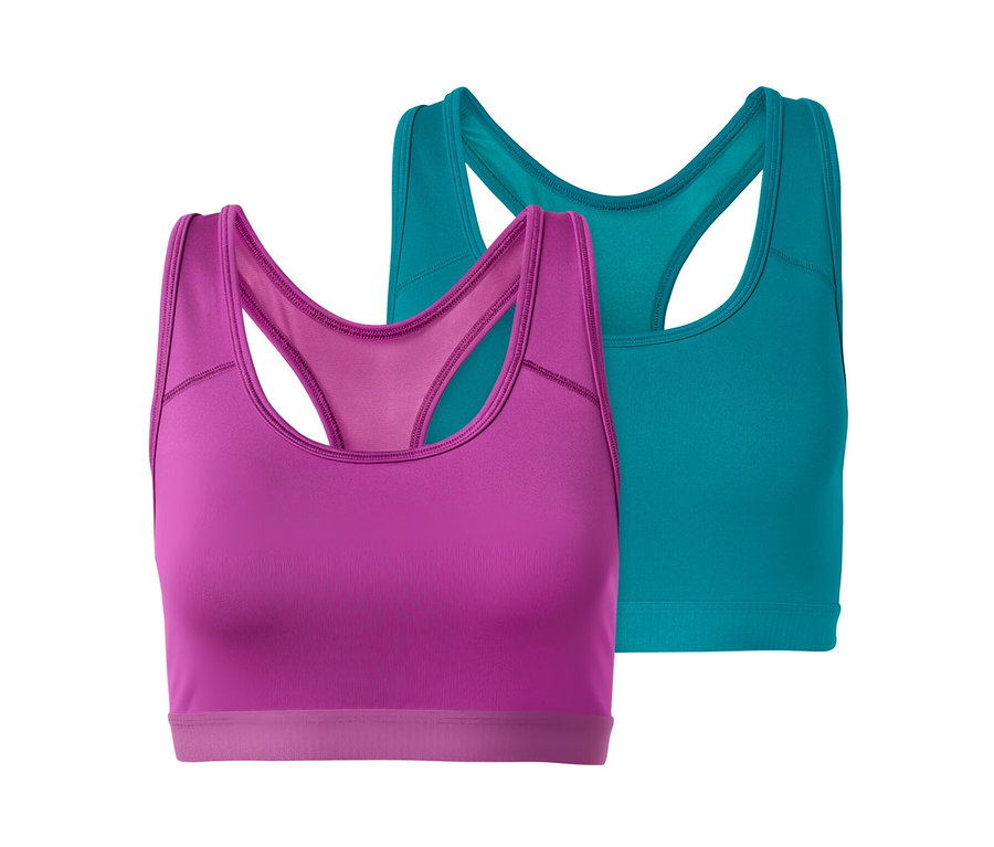 Zwei Sport-Bustiers, eins in Pink, eins in Türkis.