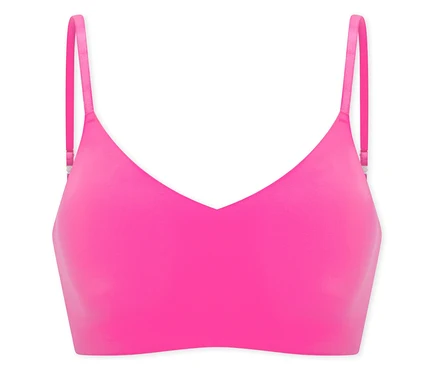 Ein pinkfarbenes SCHIESSER Invisible Bustier mit Pads auf weißem Hintergrund.