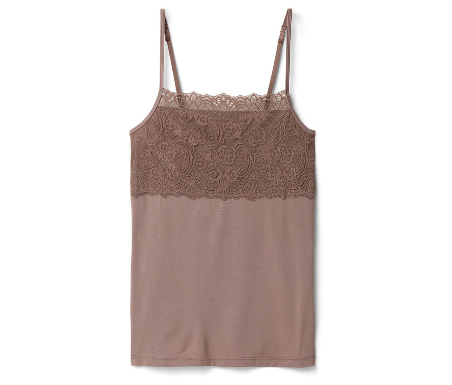 Ein trägerloses Oberteil mit Spitzendetails im Brustbereich.