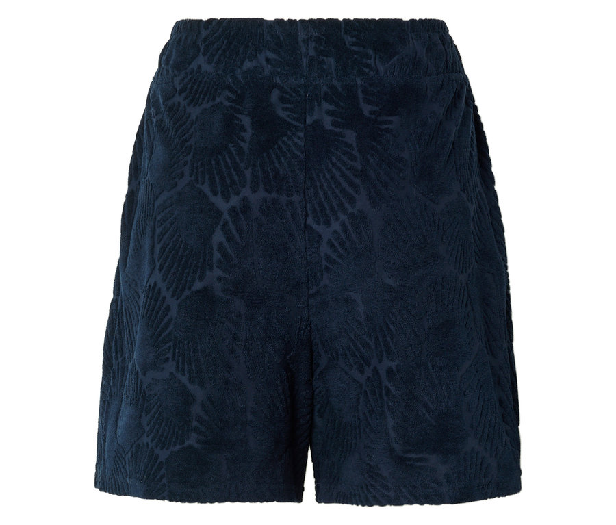 Marineblaue Shorts mit elastischem Bund und Muschelmuster.