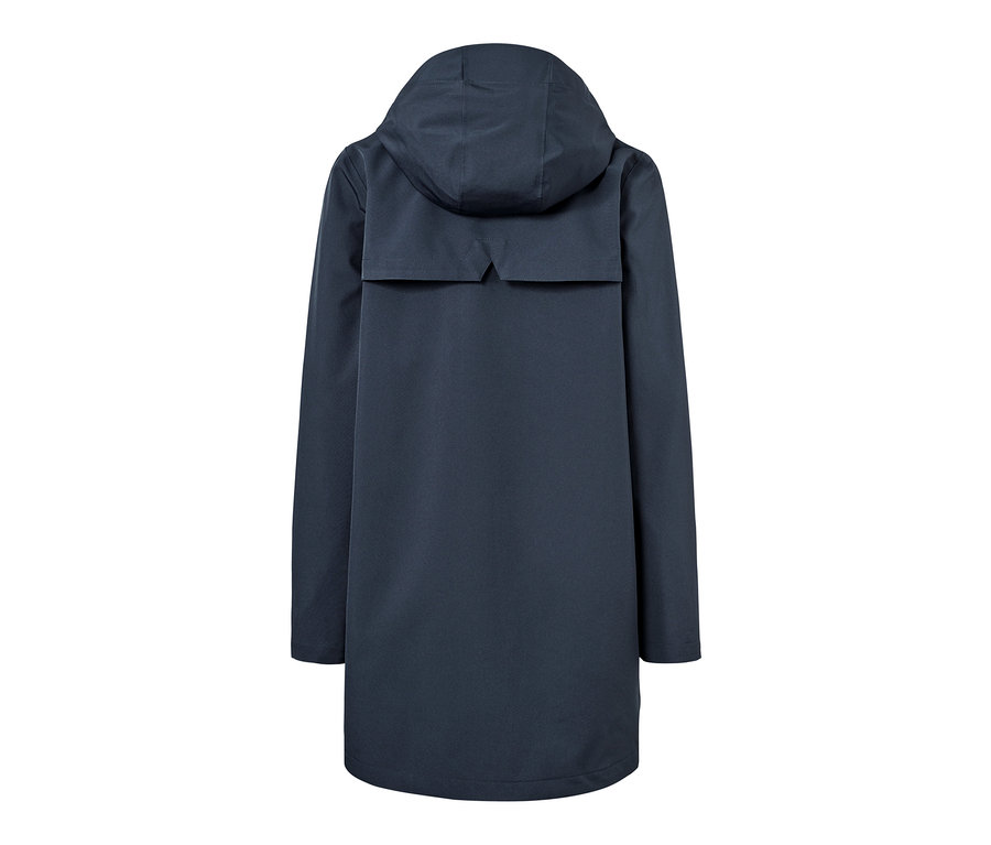 Rückansicht einer Hardshell-Regenparka.