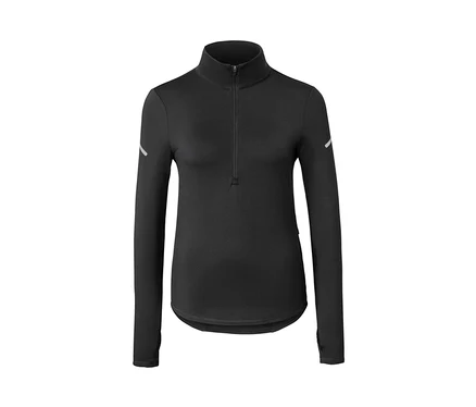Schwarzes Thermo-Funktionsshirt mit langen Ärmeln und Reißverschluss am Hals.