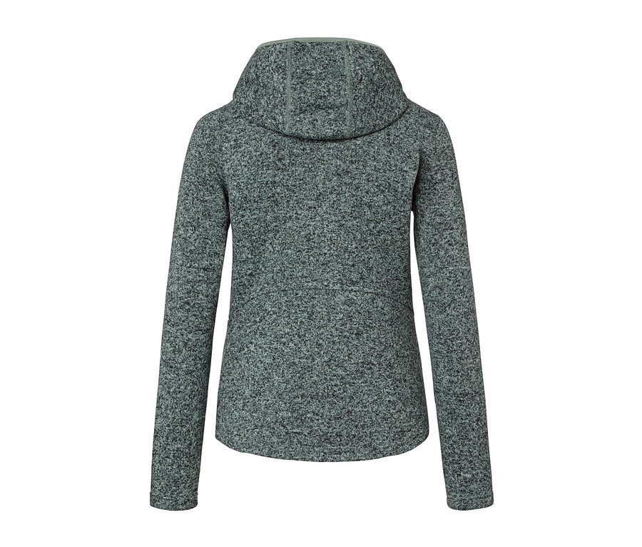 Rückansicht einer grünen Strickfleece-Jacke.