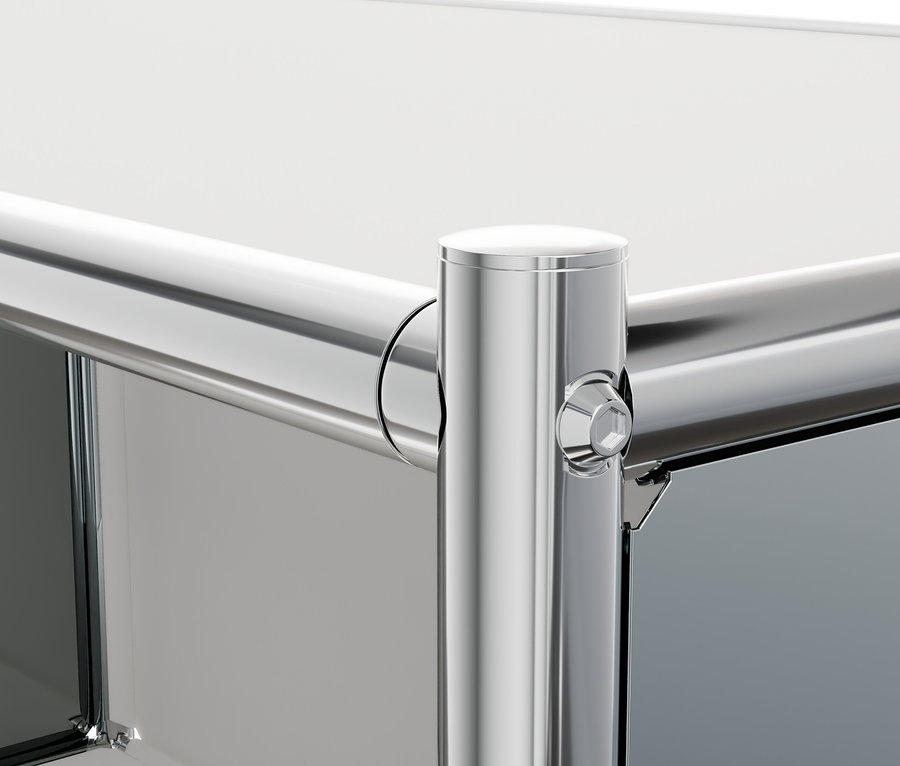 Detail einer Ecke der Garderobe Metall »CN3« mit Kleiderstange.