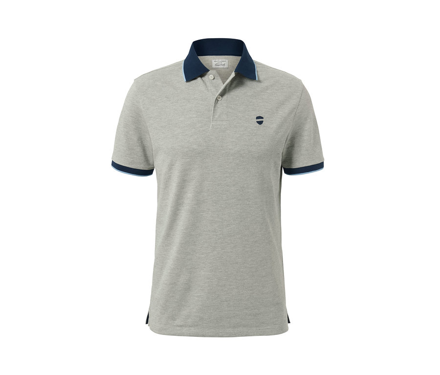 Grau meliertes Piqué-Poloshirt.