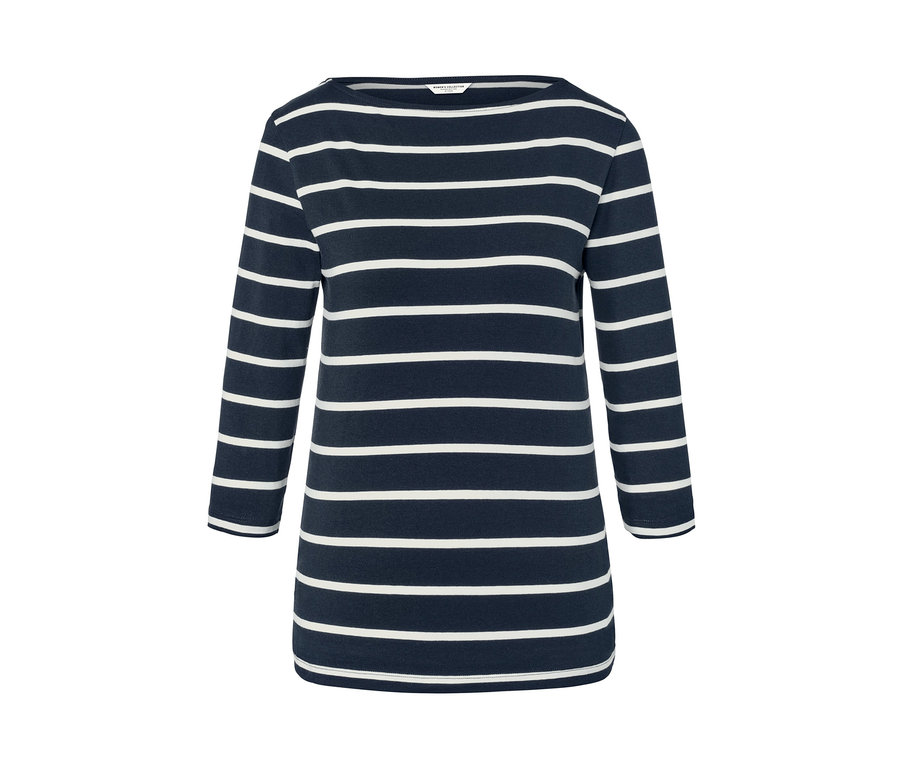 Detailansicht eines gestreiften Shirts mit 3/4-Arm.